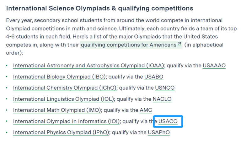 MIT Admissions blog listing USACO as the US qualifying competition for the IOI