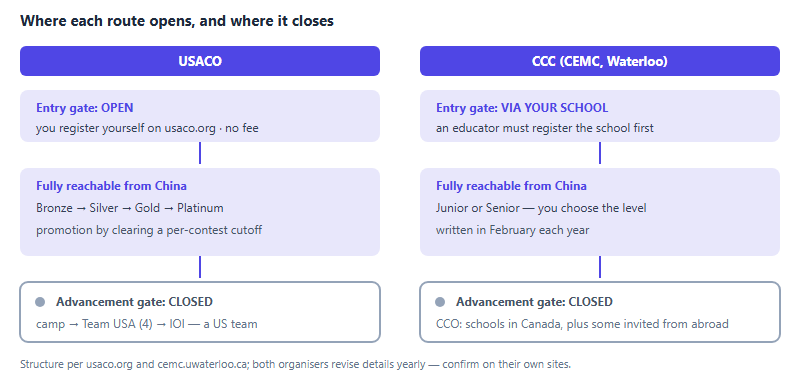 USACO, CCC or the Domestic Route? Choosing a Computing Competition Path From a China International School